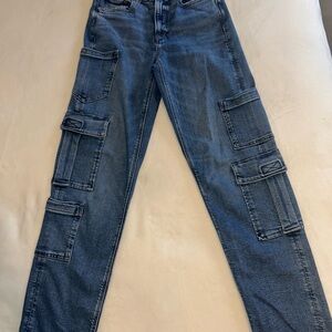 Women’s Dark Blue Cargo Jeans - Classic Utility Pocket Design